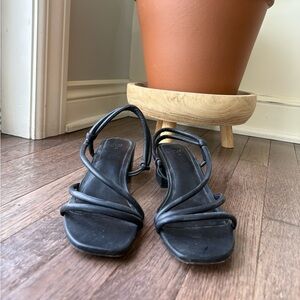 H&M Black Strappy Square-Toe Heeled Sandals